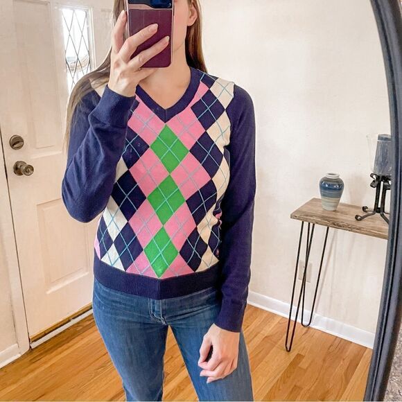 Lilly Pulitzer Argyle Plaid V Neck Sweater - Picture 9 of 9